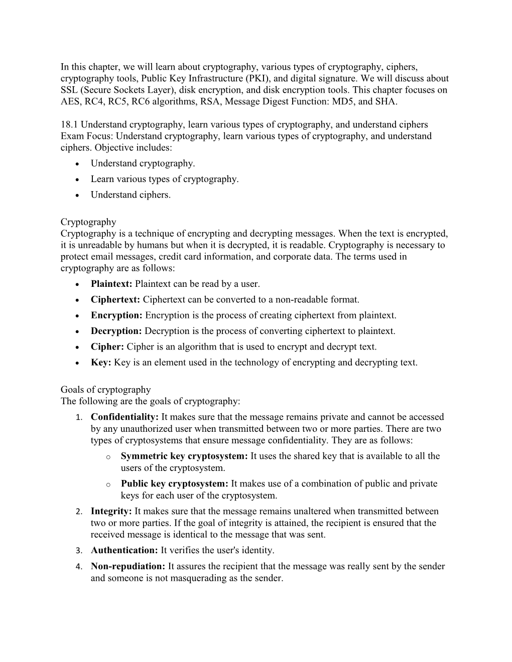 18.1 Understand Cryptography, Learn Various Types of Cryptography, and Understand Ciphers