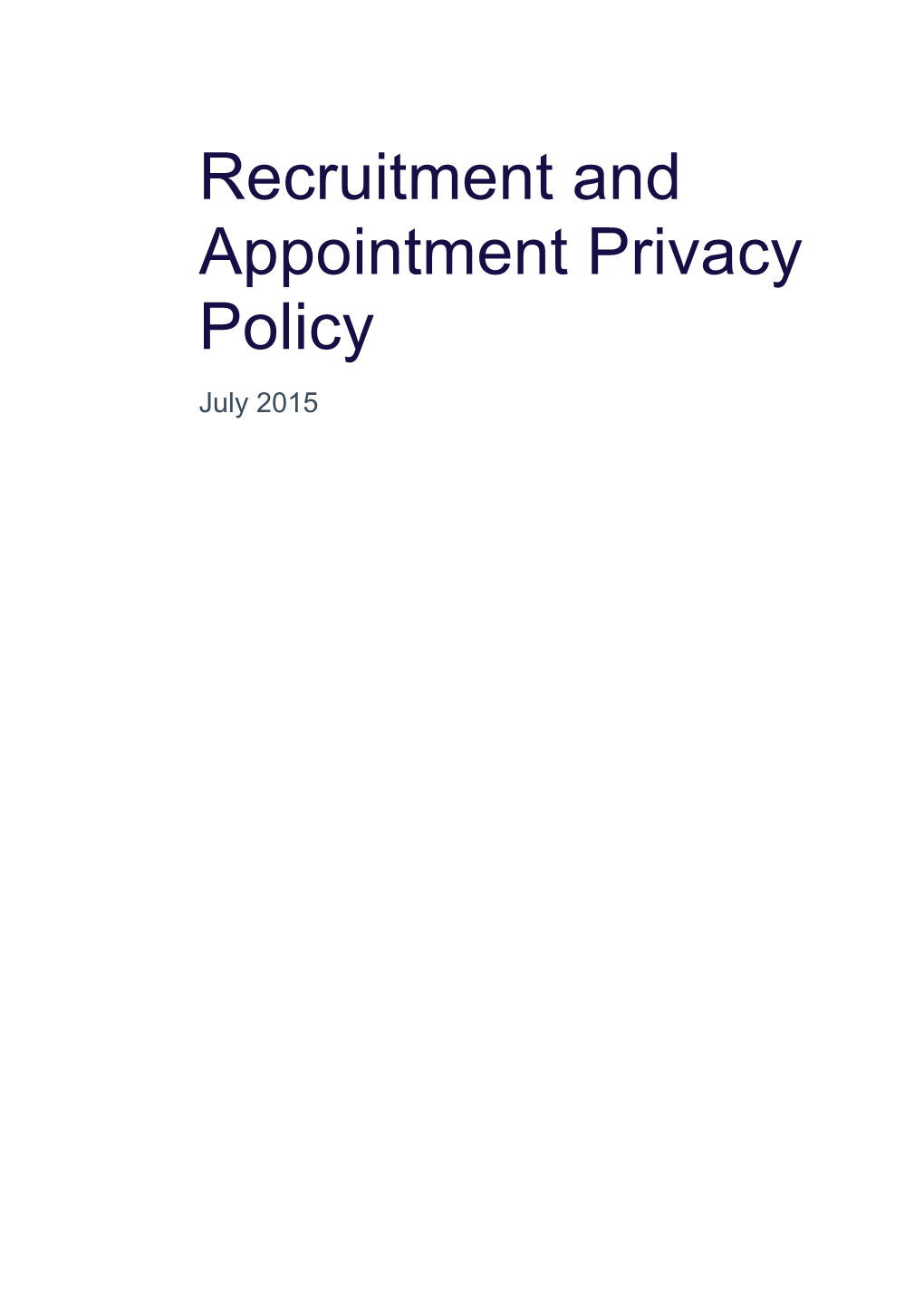 Recruitment and Appointment Privacy Policy