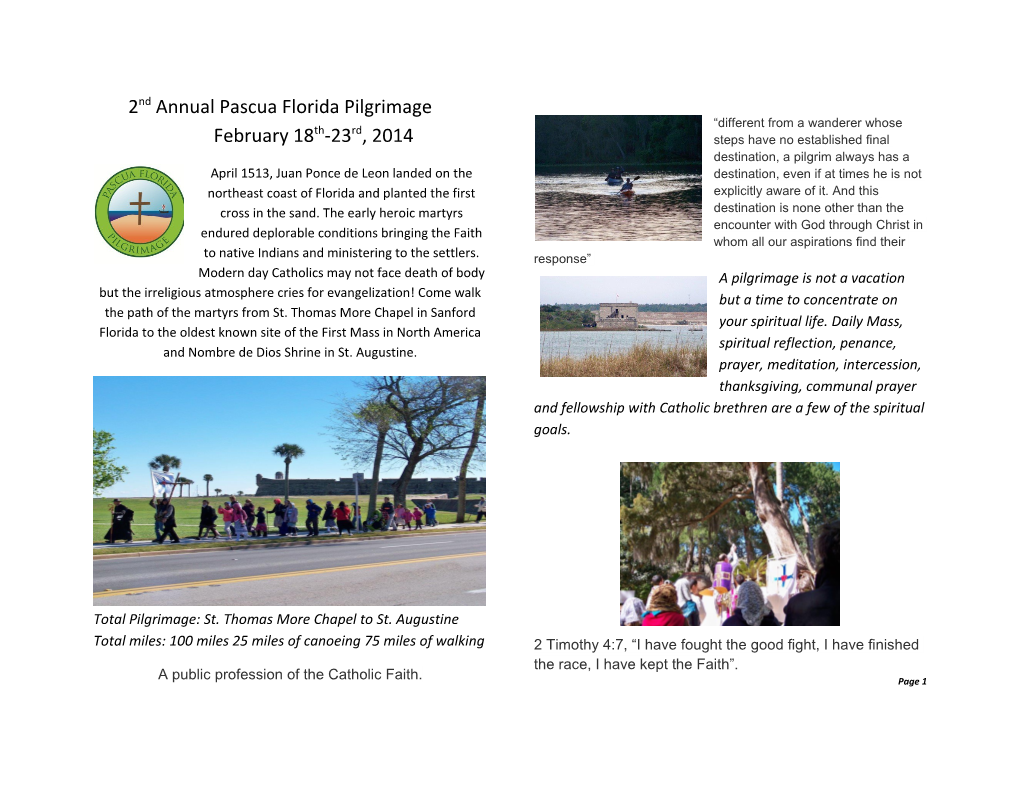 2Nd Annual Pascuaflorida Pilgrimagefebruary 18Th-23Rd, 2014