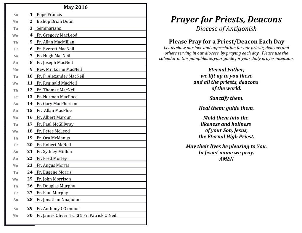 Prayer for Priests, Deacons