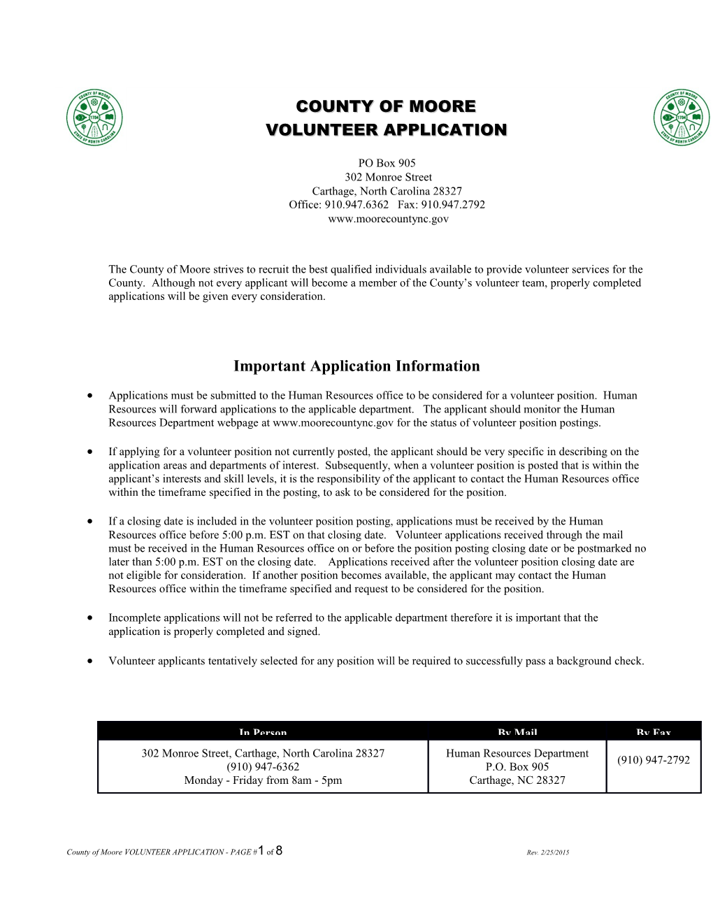County of Moore Employment Application