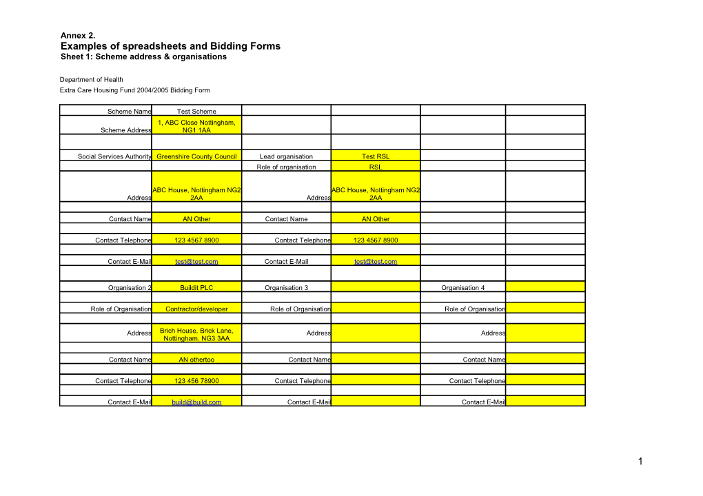 Examples of Spreadsheets and Bidding Forms