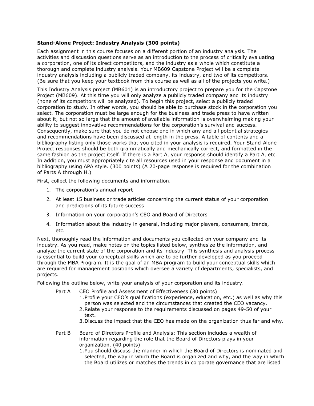 Stand-Alone Project: Industry Analysis (300 Points)