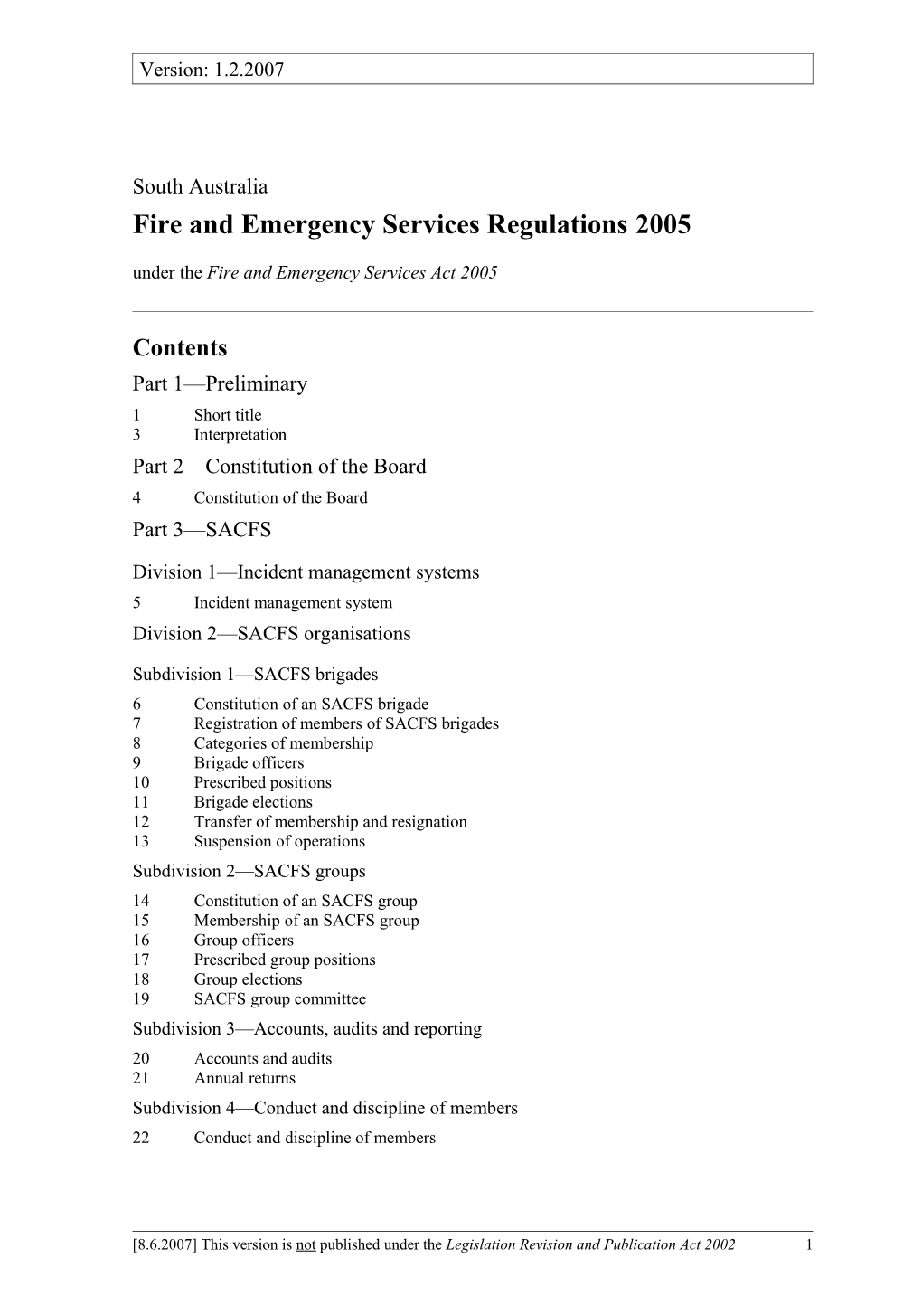 Fire and Emergency Services Regulations 2005