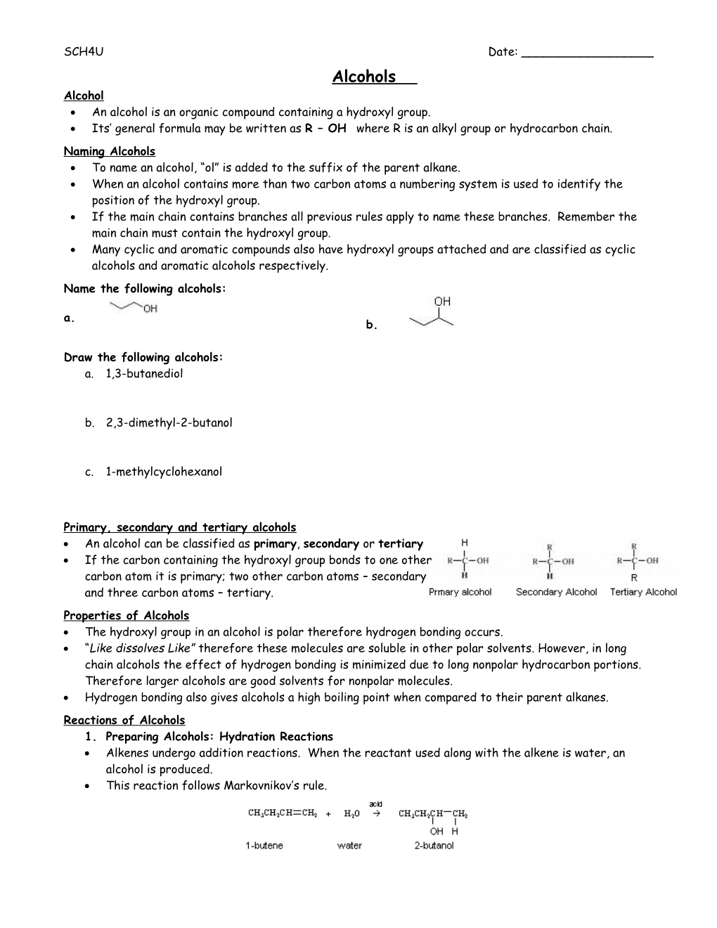 An Alcohol Is an Organic Compound Containing a Hydroxyl Group