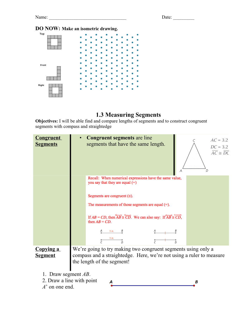 DO NOW: Make an Isometric Drawing