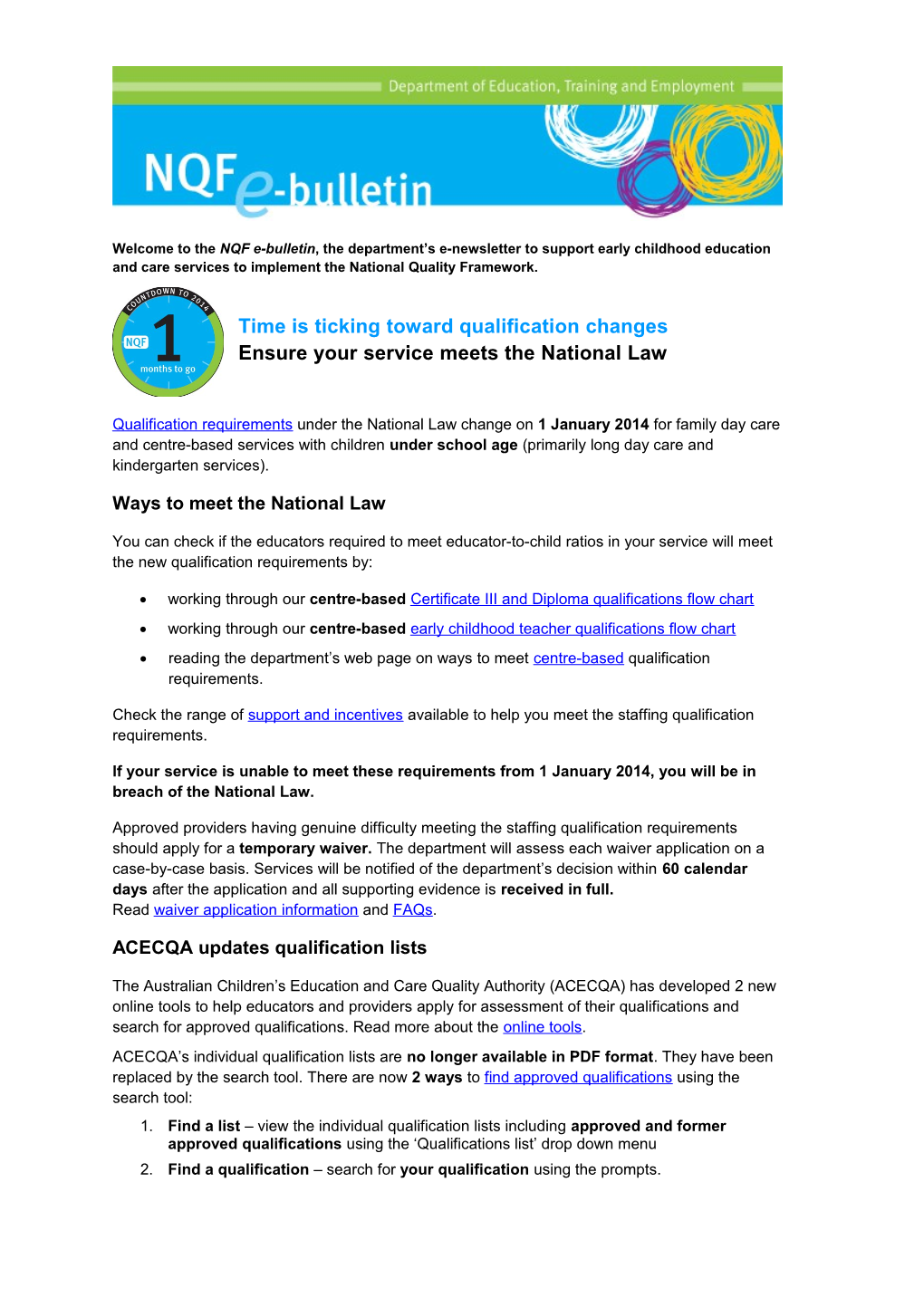 NQF E-Bulletin - Time Is Ticking Toward Qualification Changes