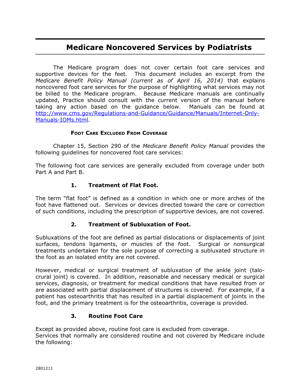 Medicare Noncovered Services by Podiatrists