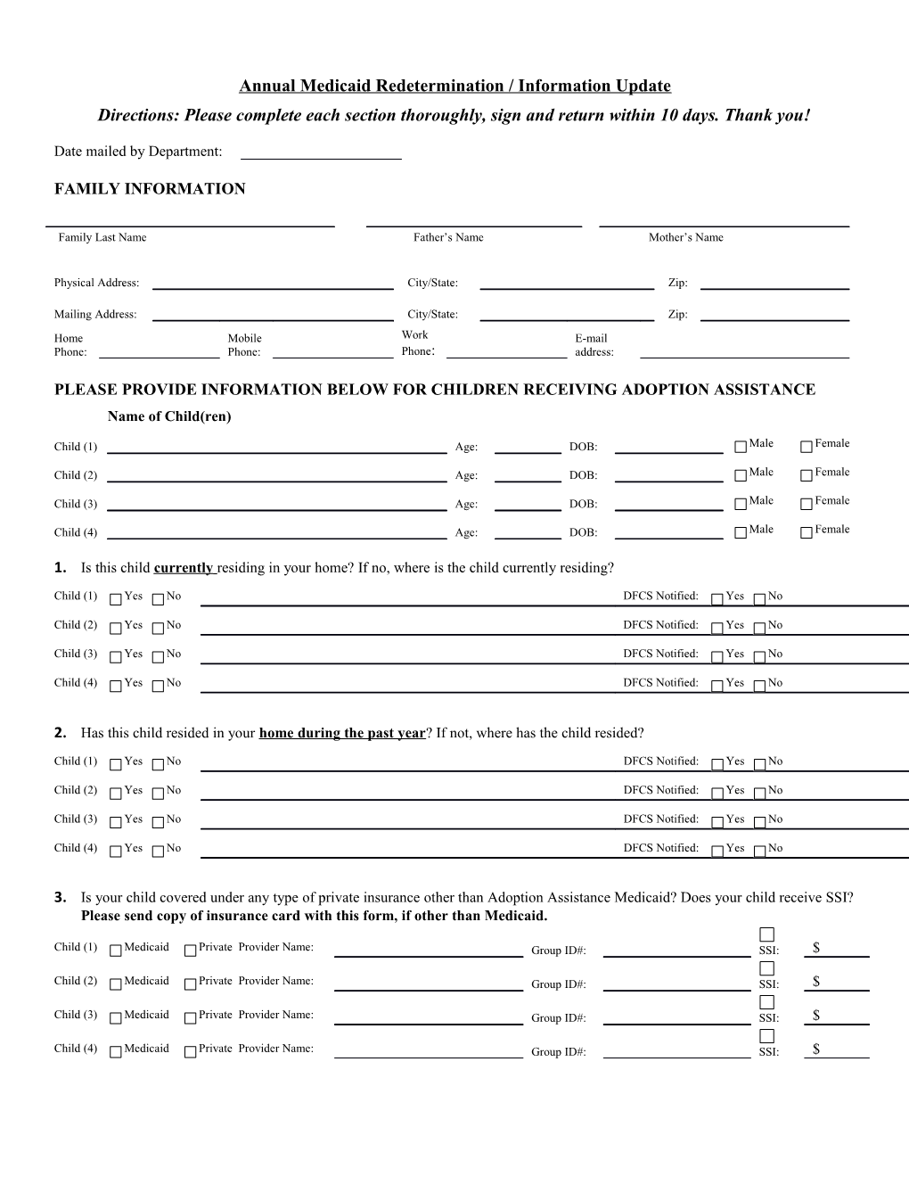 Annual Medicaid Renewal / Information Update