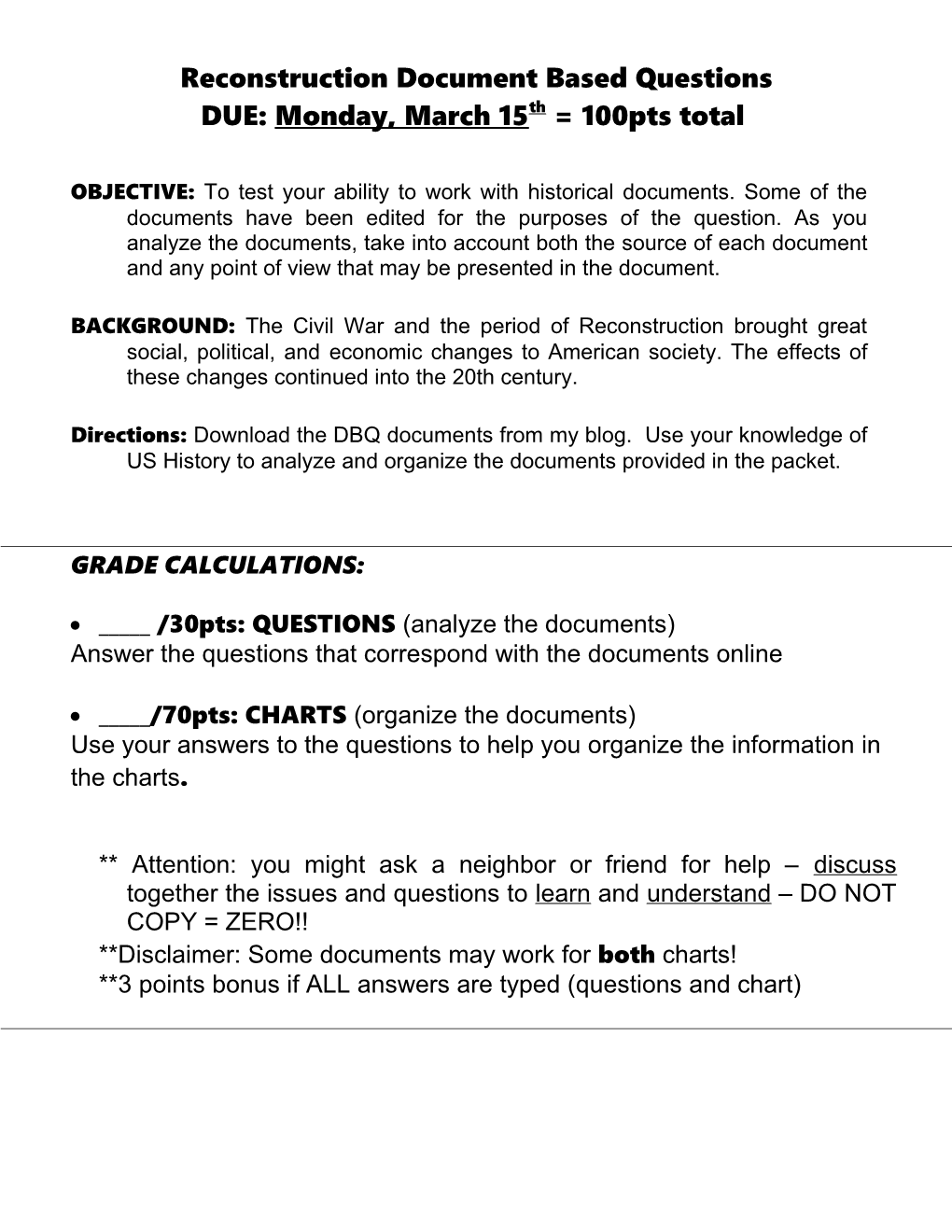 Reconstruction Document Based Questions