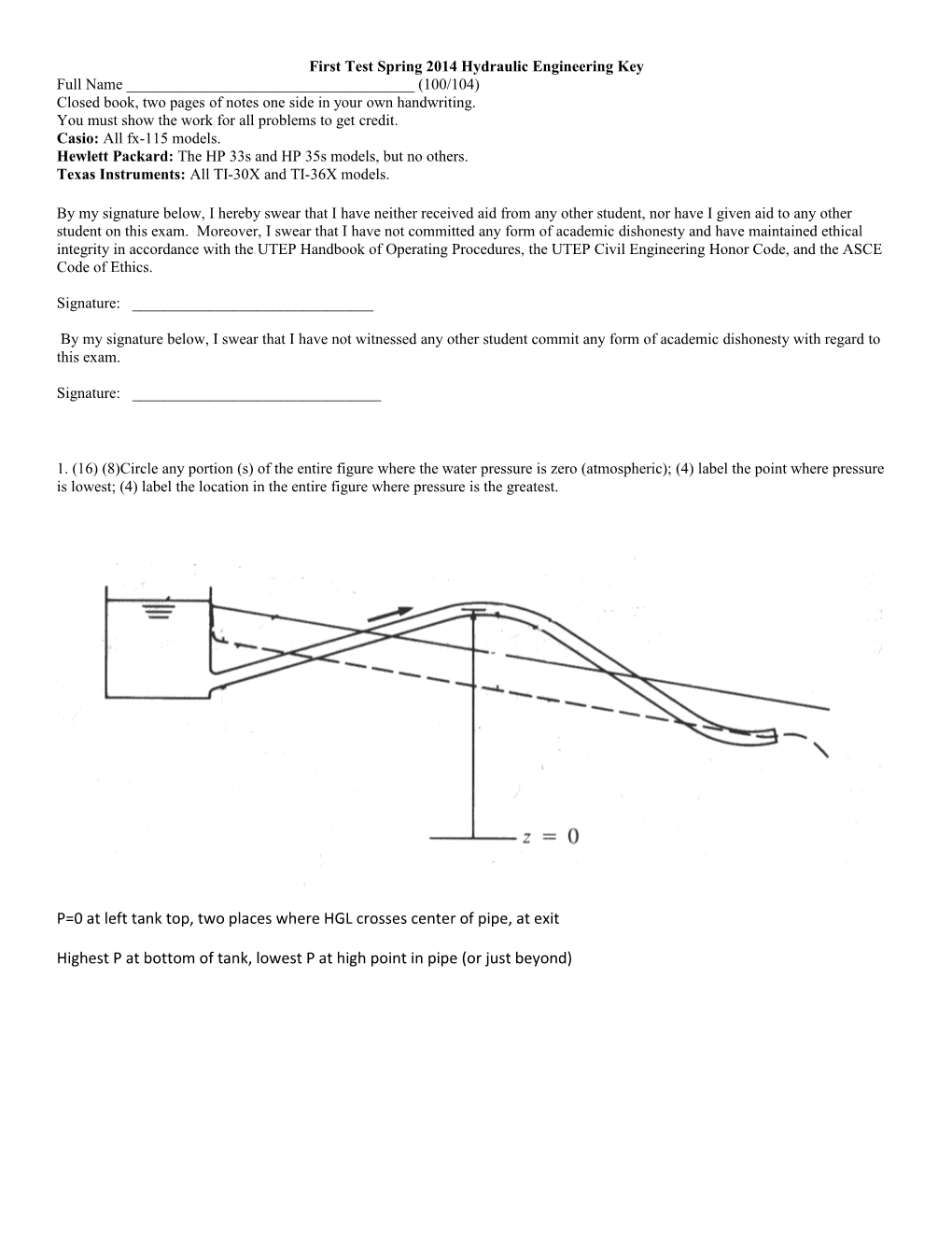 First Test Spring 2014 Hydraulic Engineering Key