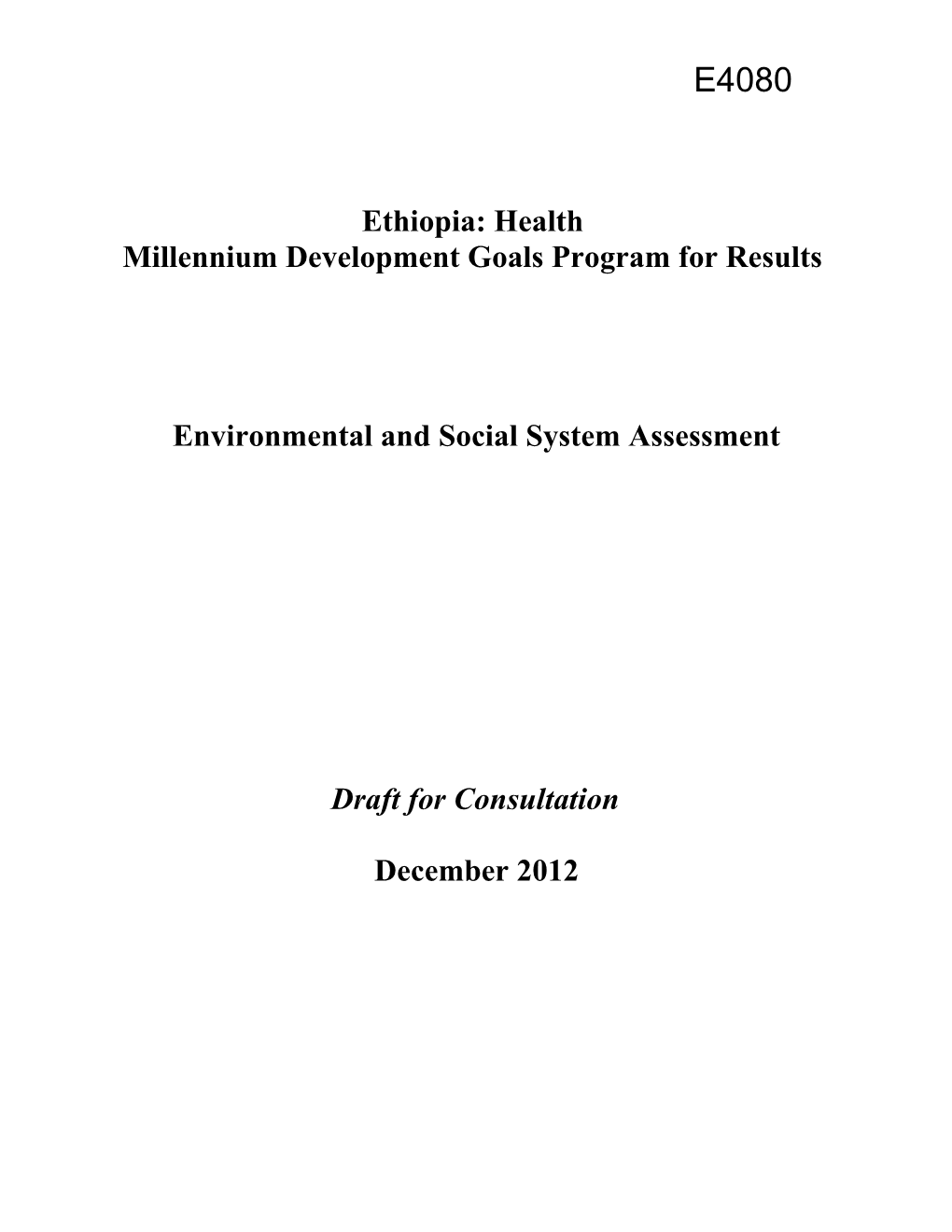 Millennium Development Goals Program for Results