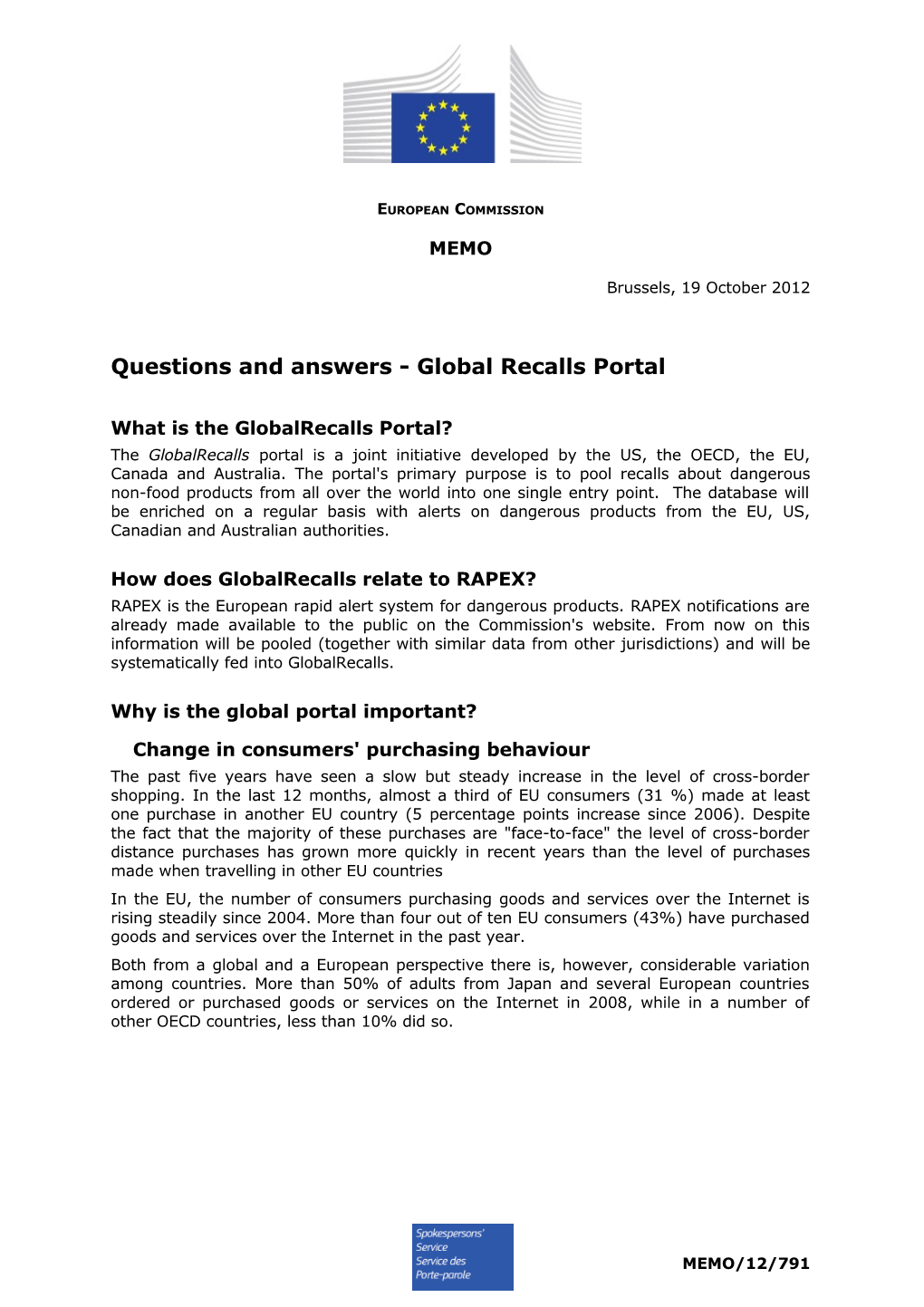 Questions and Answers - Global Recalls Portal