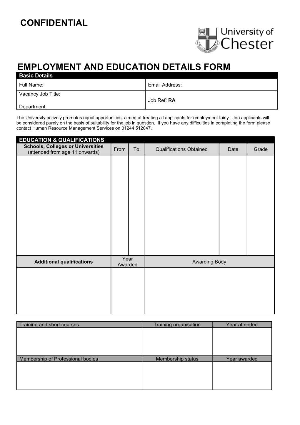 Employment and Education Details Form