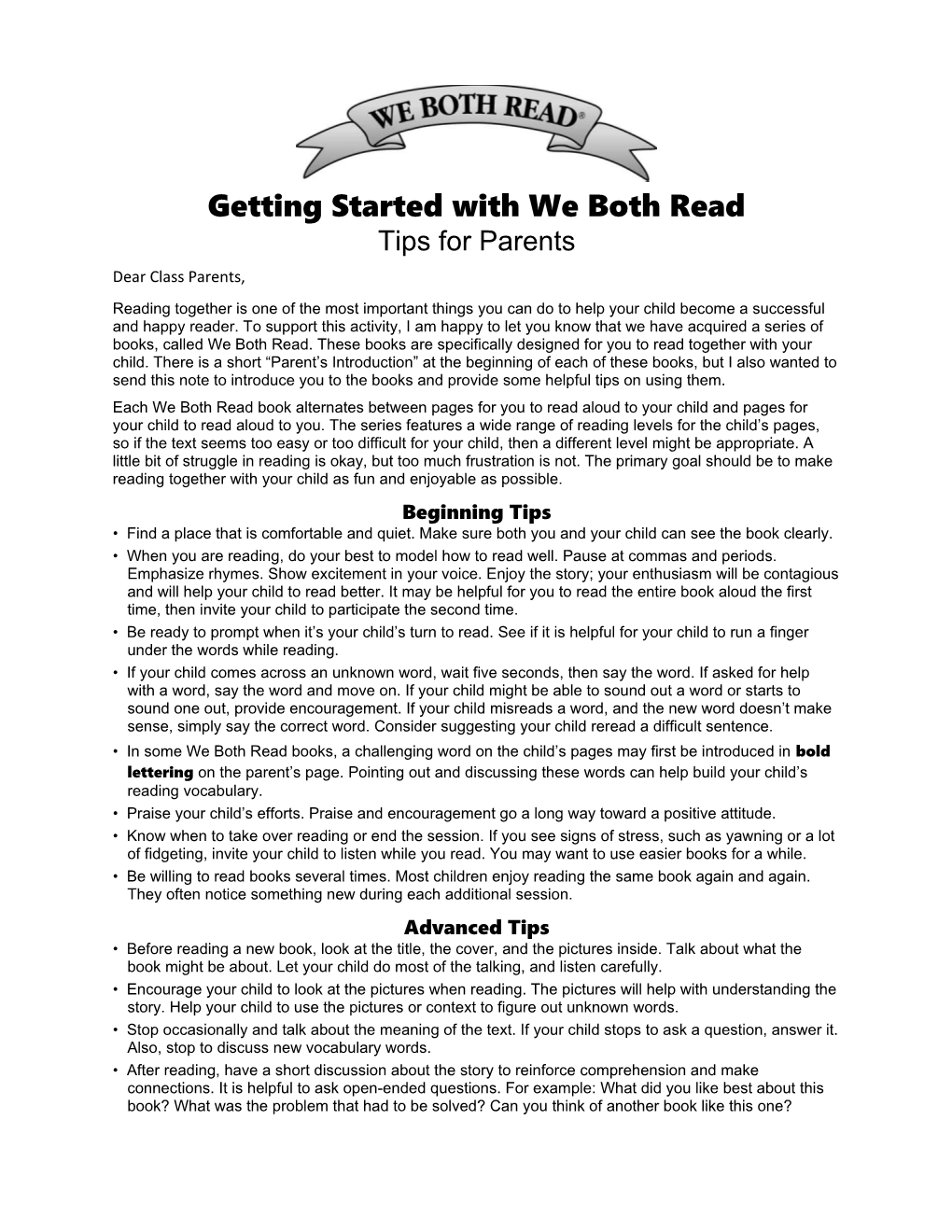 Getting Started with We Both Read