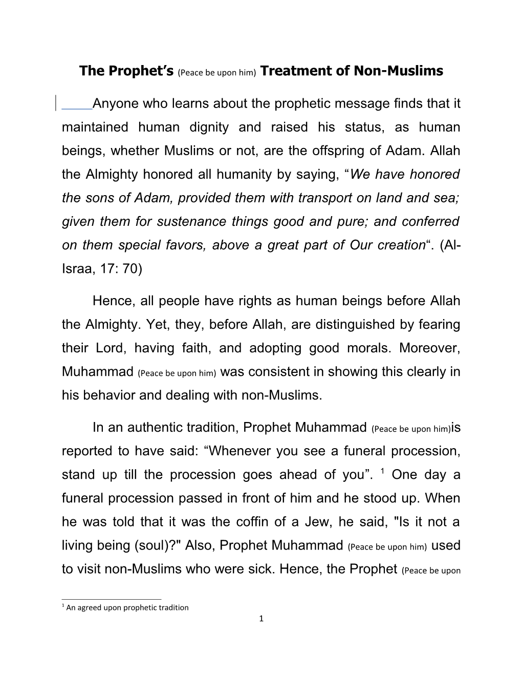 The Prophet S Treatment of Non-Muslims