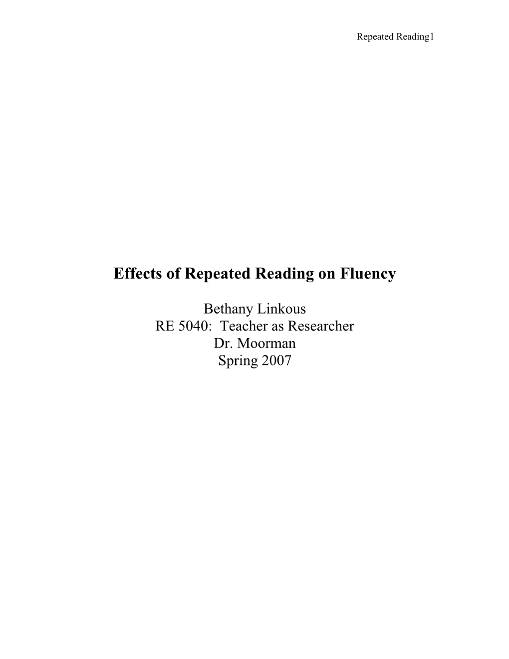 Effects of Repeated Reading on Fluency