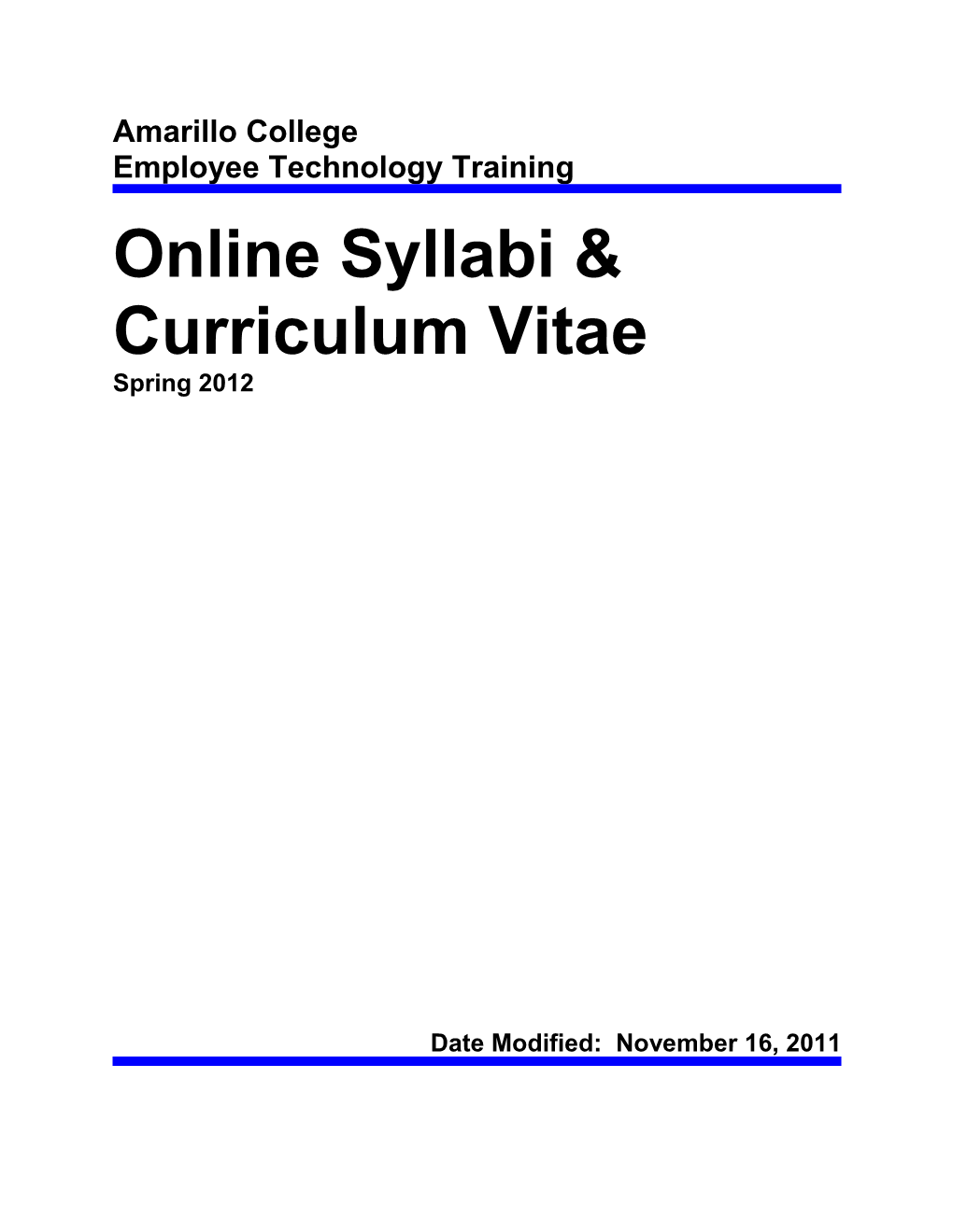 Online Syllabi & Curriculum Vitae