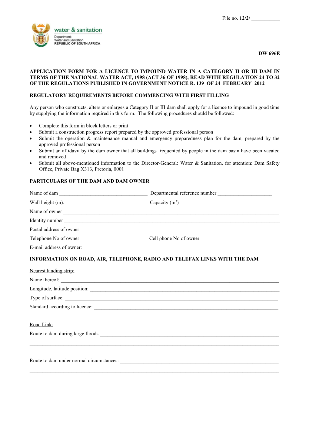 Application Form for a Permit to Construct, to Alter Or to Enlarge a Category Ii Or Iii