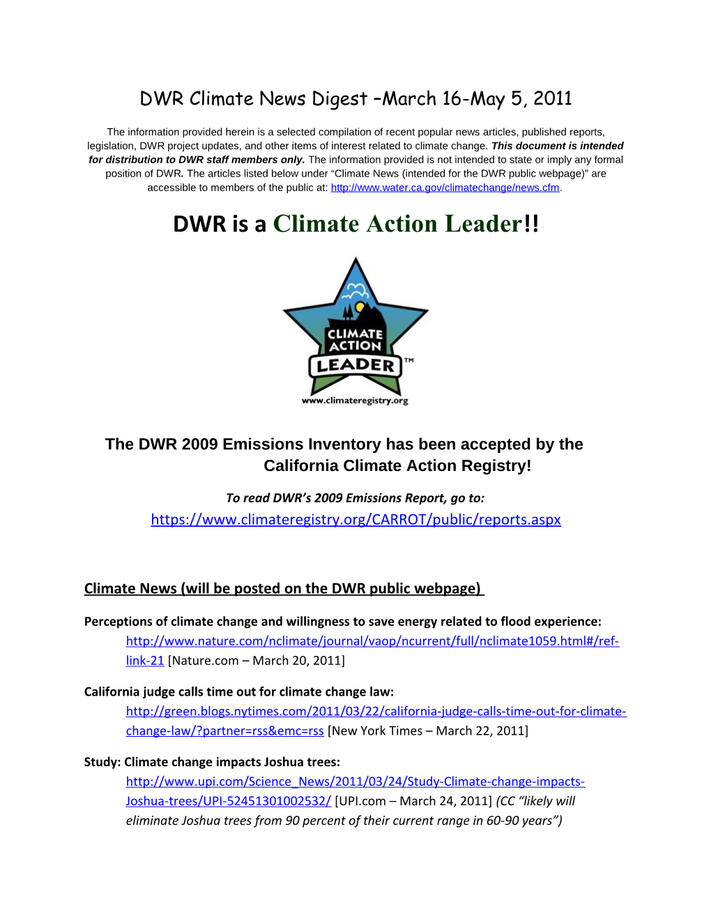 DWR Is a Climate Action Leader