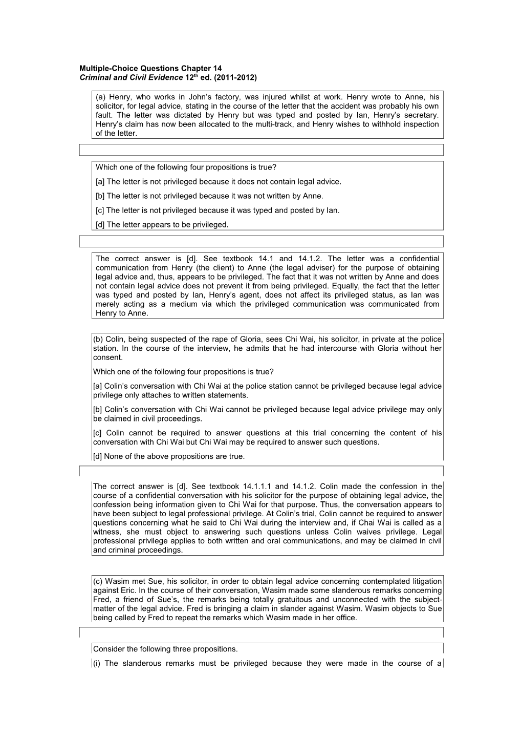 Multiple-Choice Questions Chapter 14