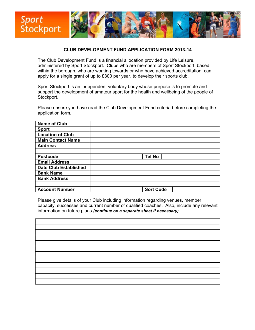 Club Development Fund Application Form 2013-14