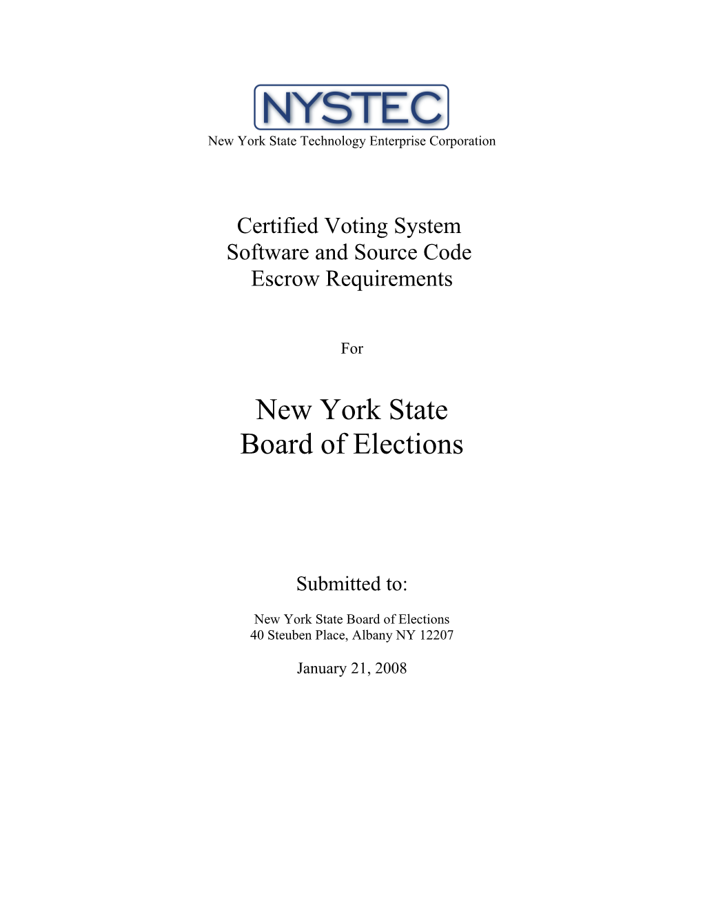 NYSBOE Certified Voting Systems Escrow Requirements