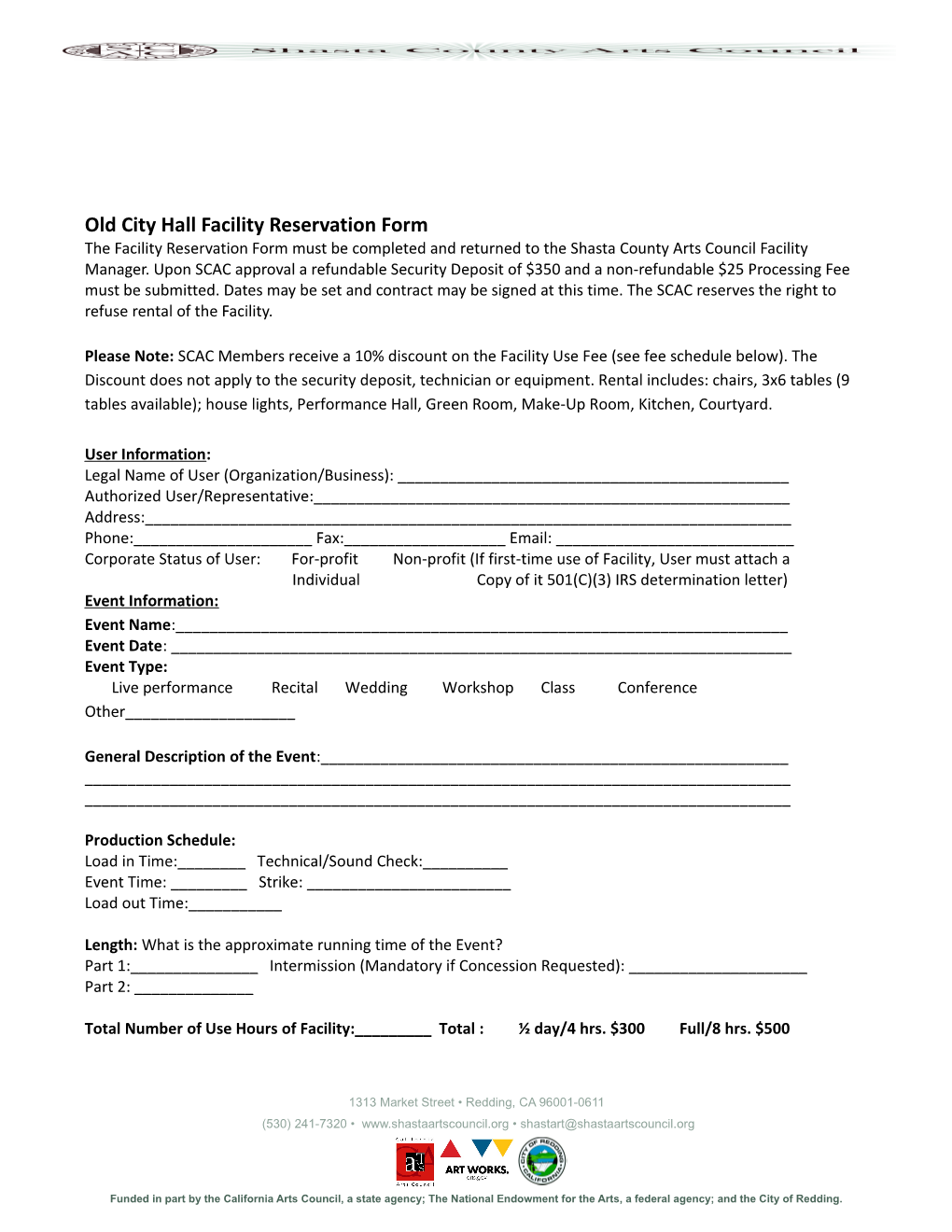 Old City Hall Facility Reservation Form