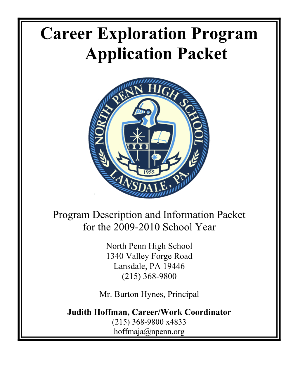 Career Exploration Program Application Packet
