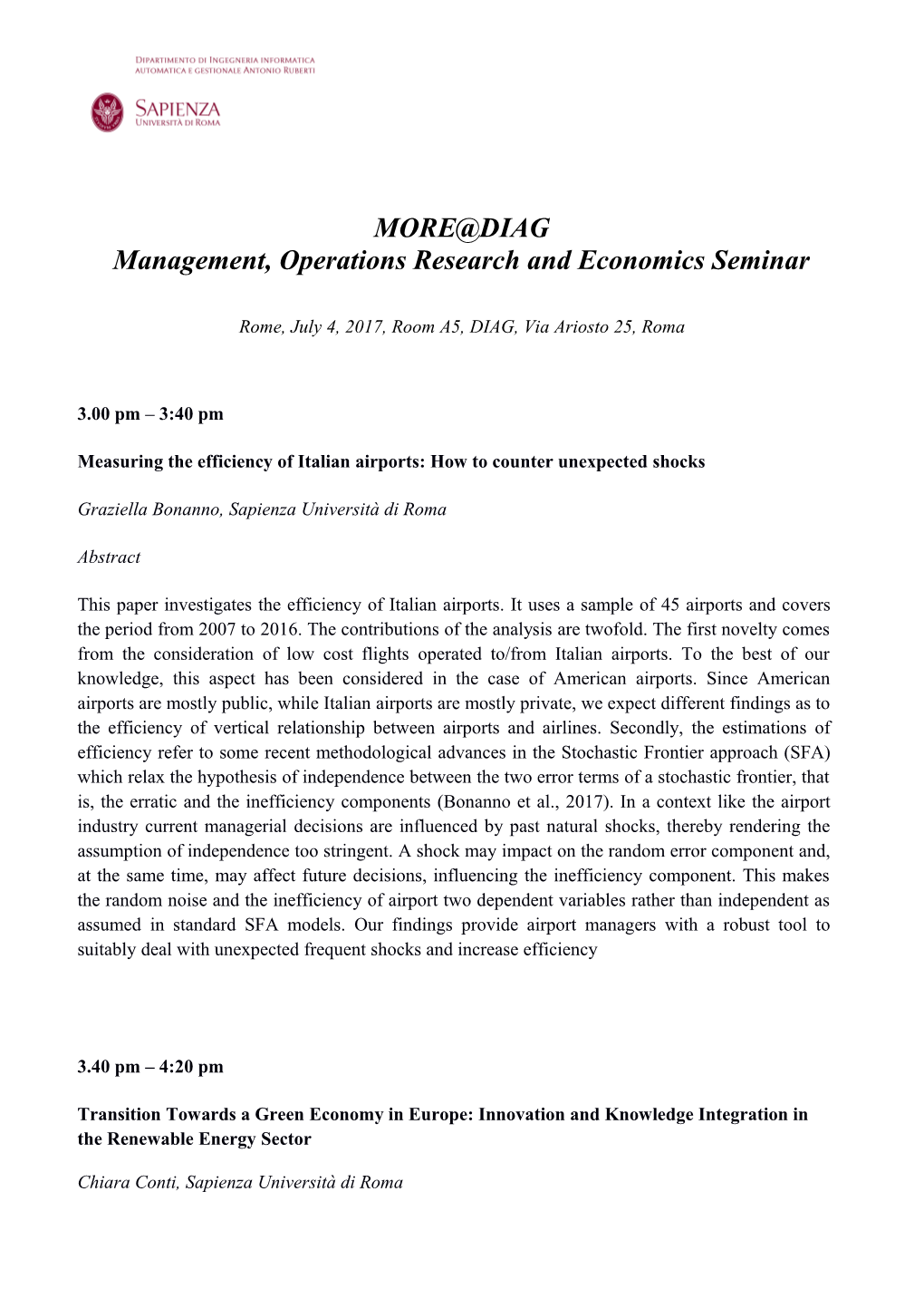 Management, Operations Research and Economics Seminar