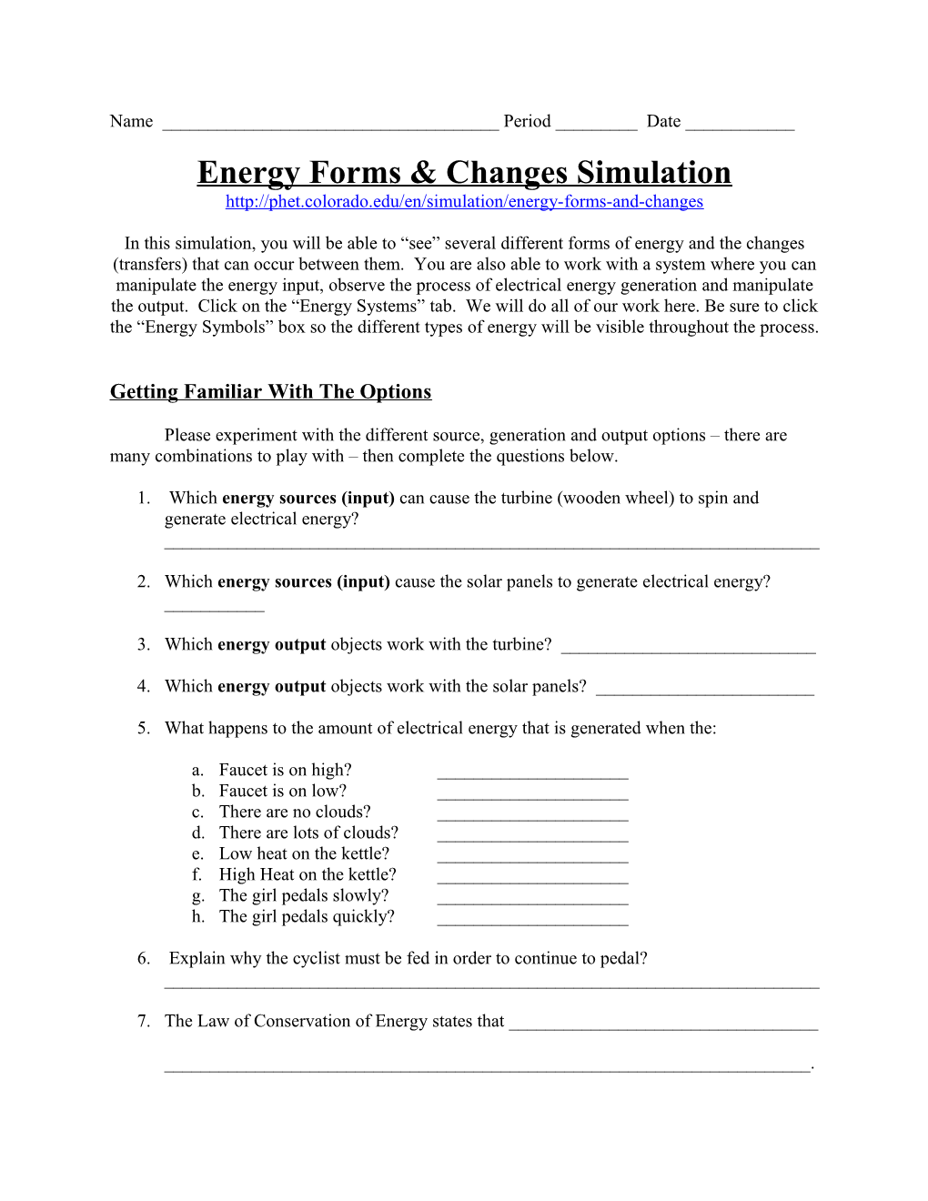 Energy Forms & Changes Simulation