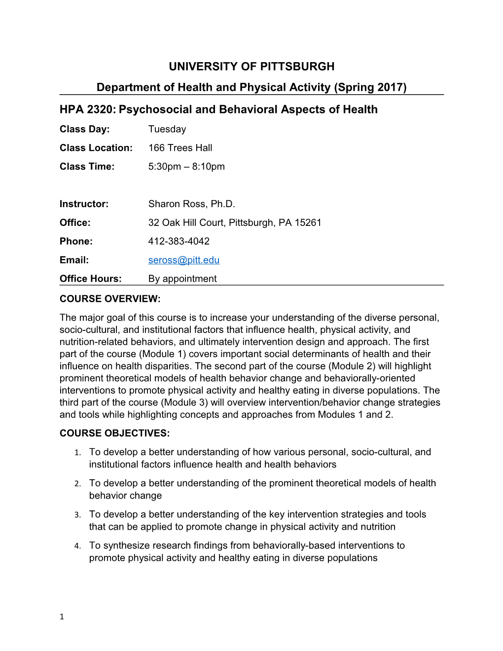 Department of Health and Physical Activity (Spring 2017)
