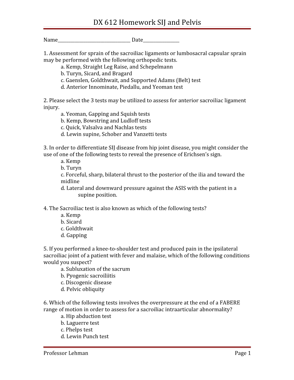 DX 612 Homework SIJ and Pelvis