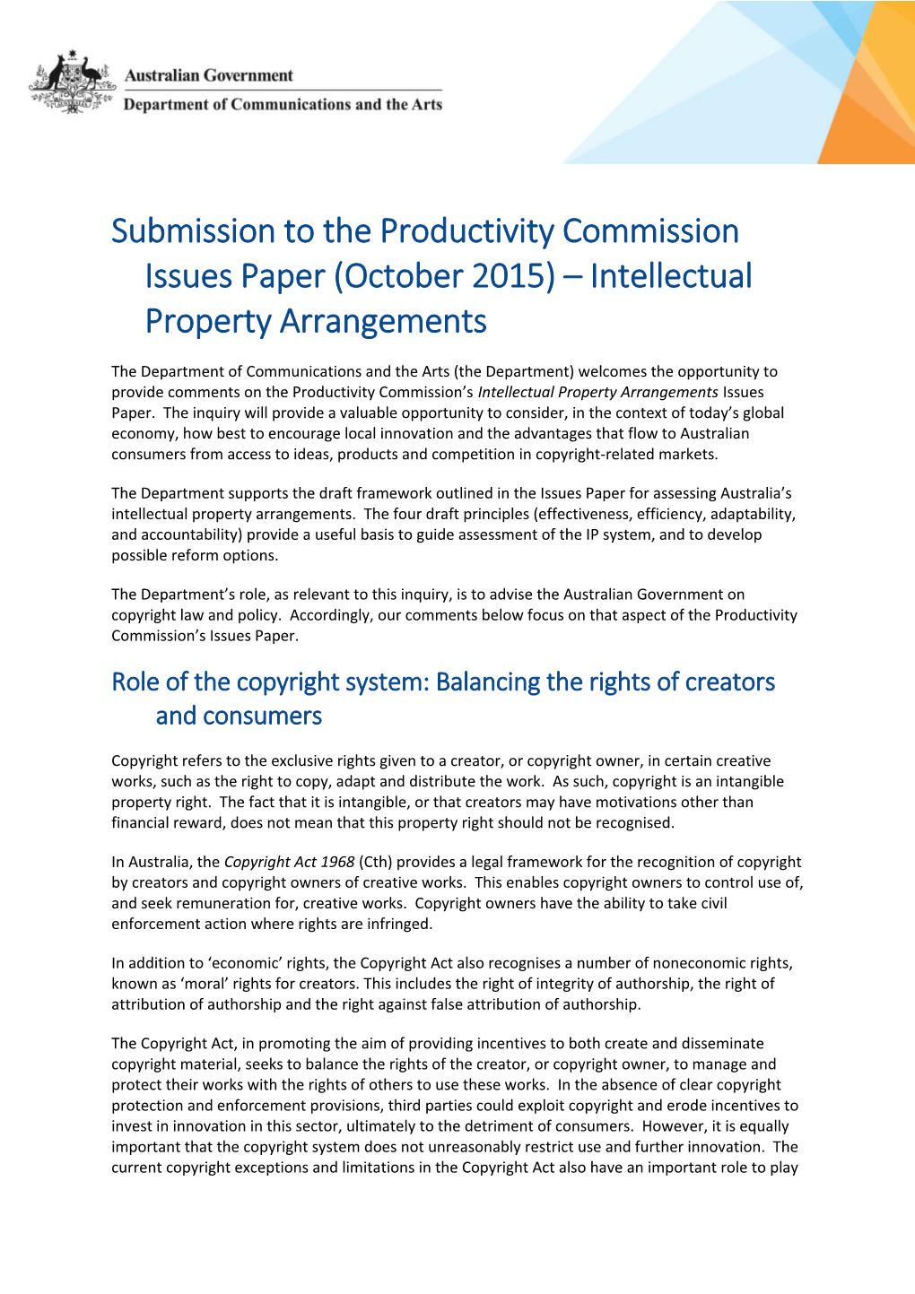 Submission DR154 - Department of Communications and the Arts - Department of Communications