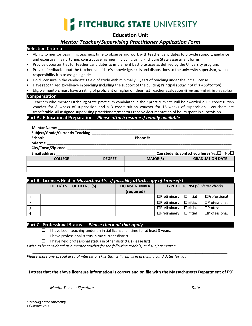 Mentor Teacher Application for F07