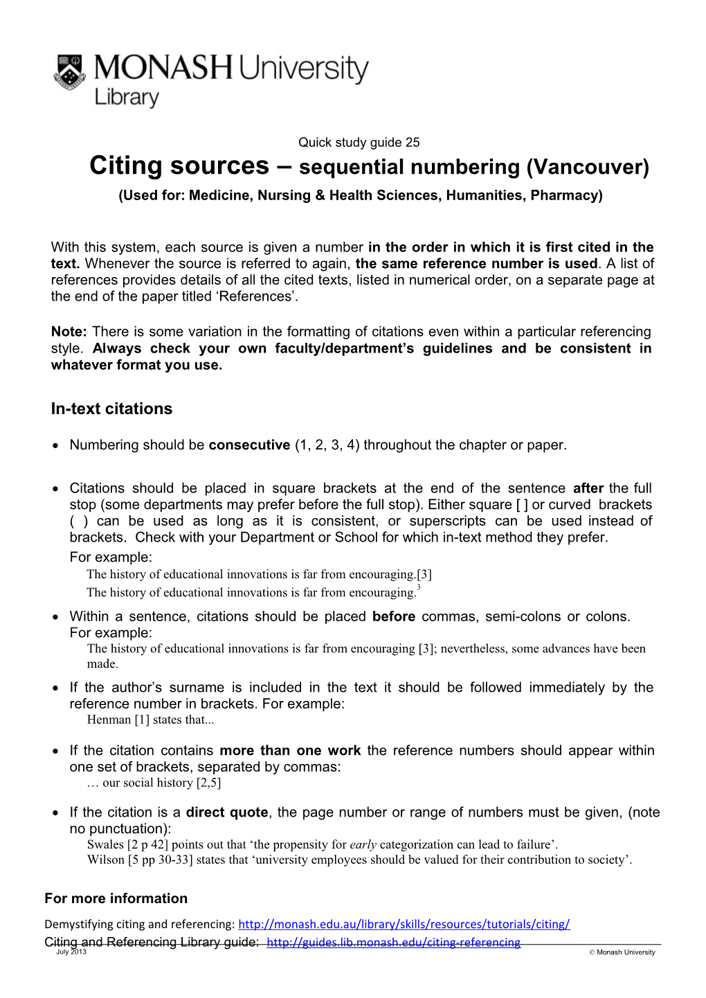 Citing Sources - Sequential Numbering (Vancouver)