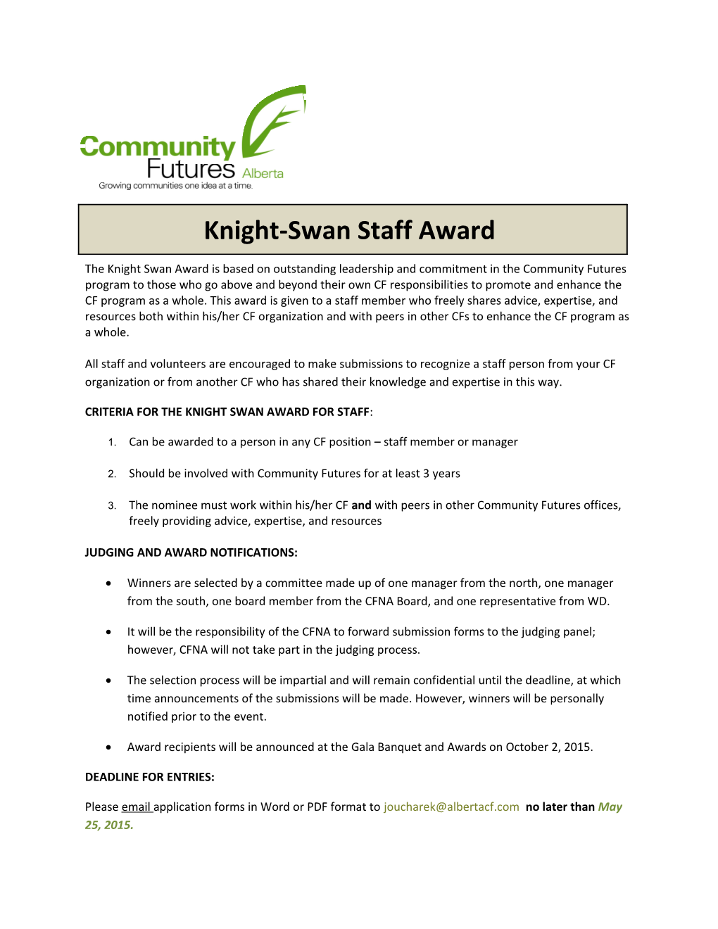 Criteria for the Knight Swan Award for Staff