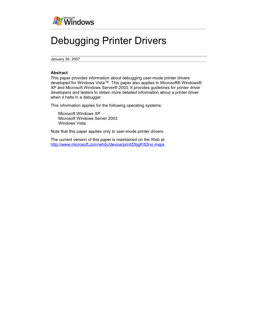 Debugging Printer Drivers