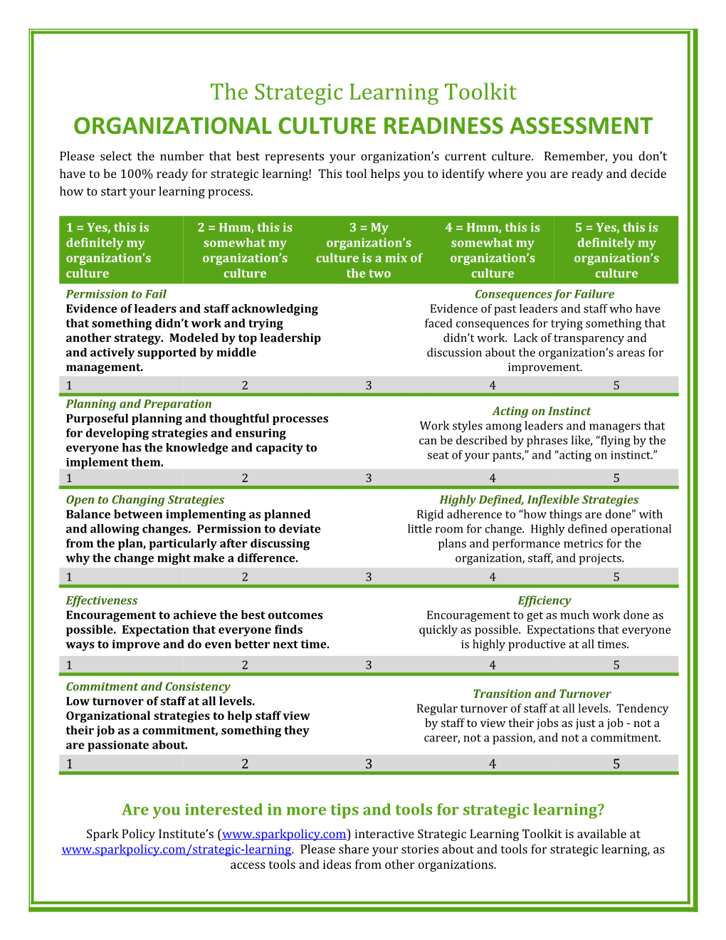 Organizational Culture Readiness Assessment