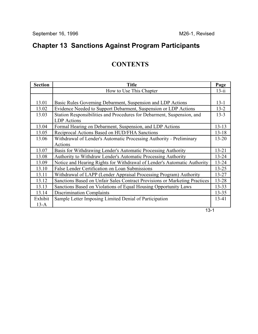 Chapter 13 Sanctions Against Program Participants