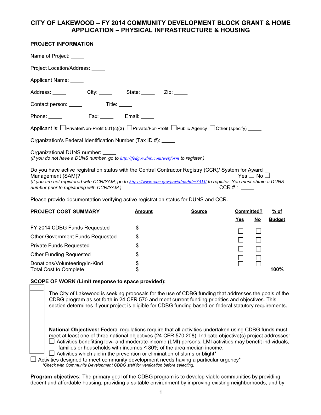 City of Lakewood Fy 2014 Community Development Block Grant & Home Application Physical
