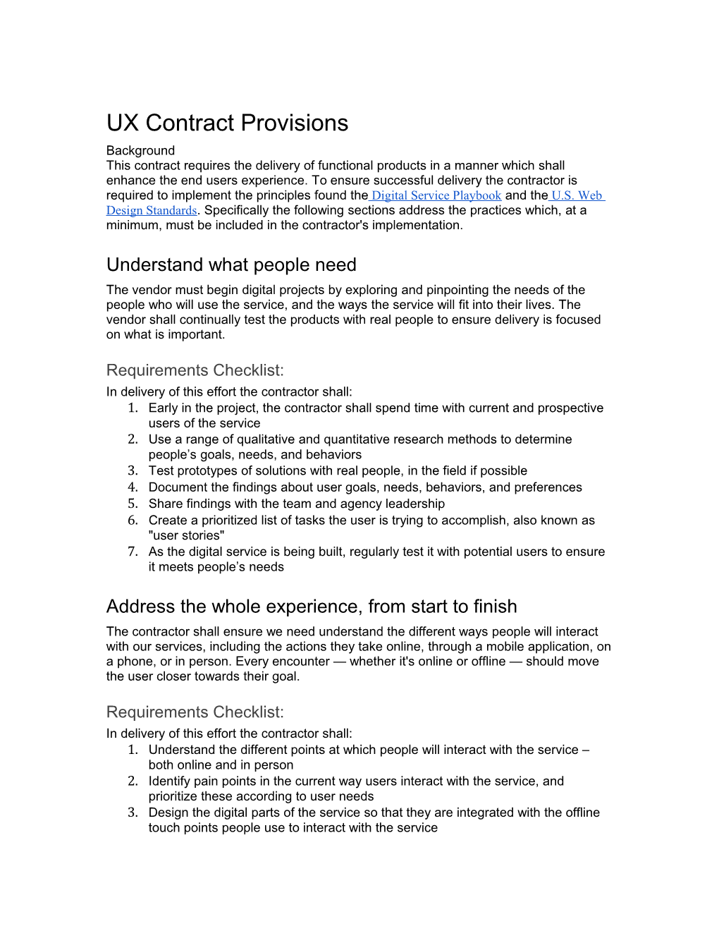 UX Contract Provisions