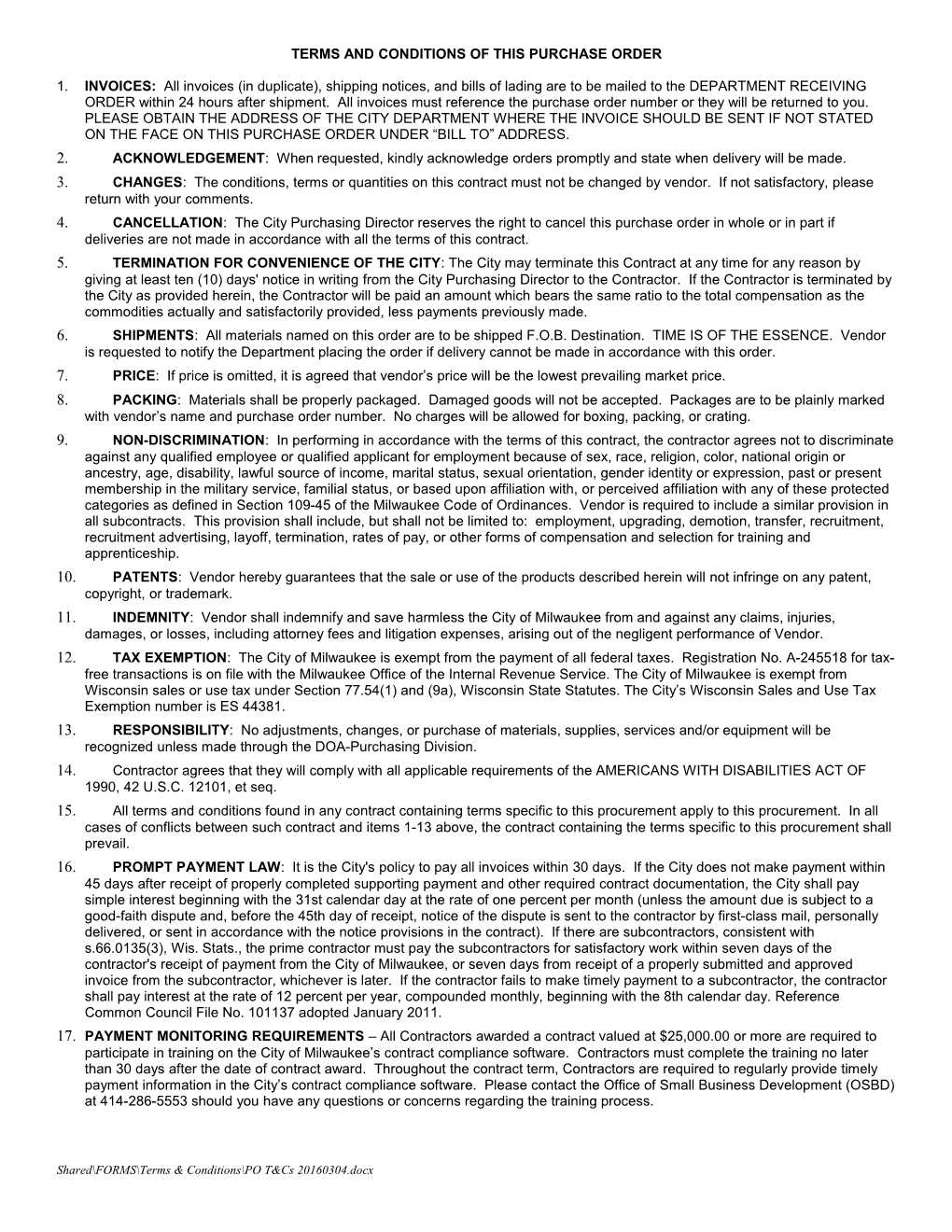 Terms and Conditions of This Vendor Contract