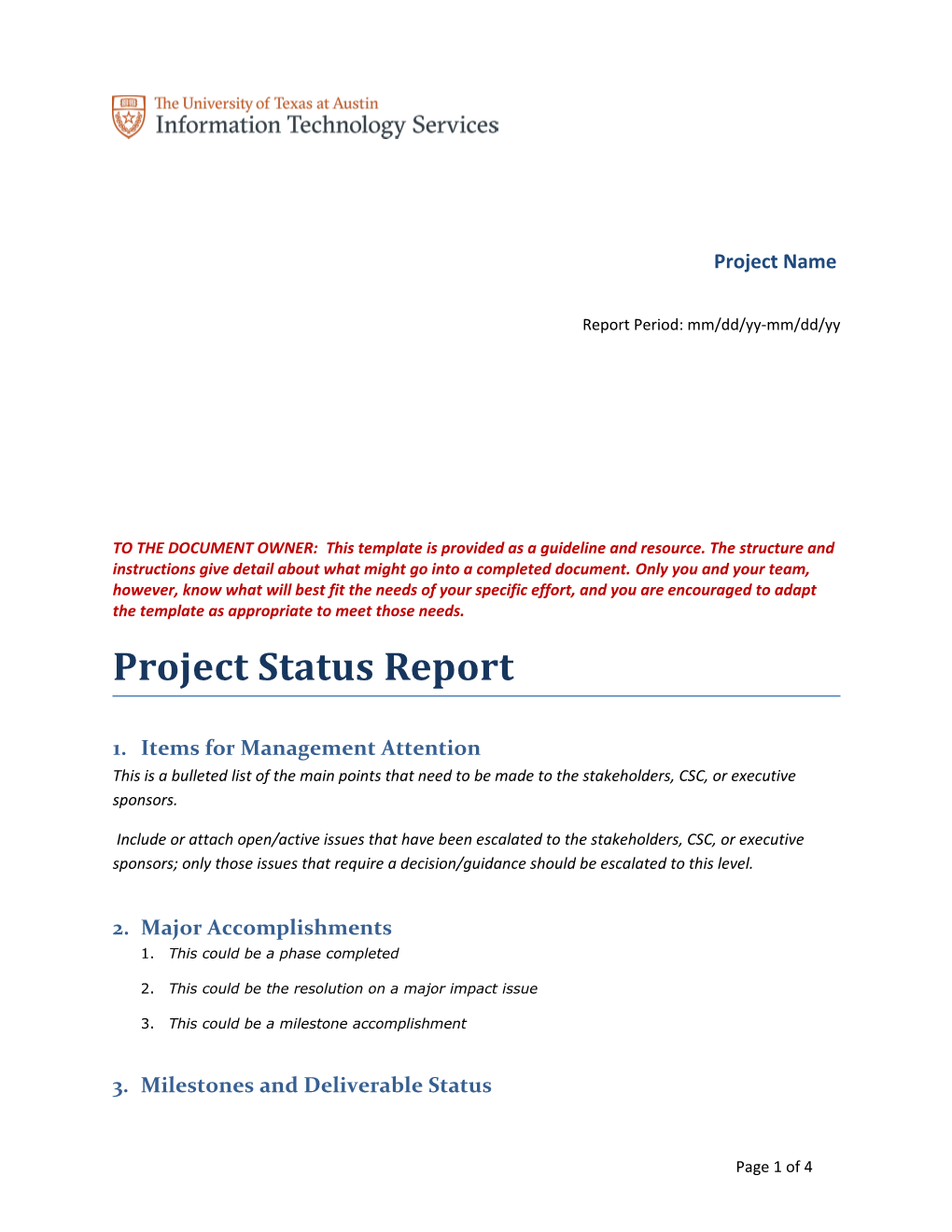 Project Status Report: Project Name