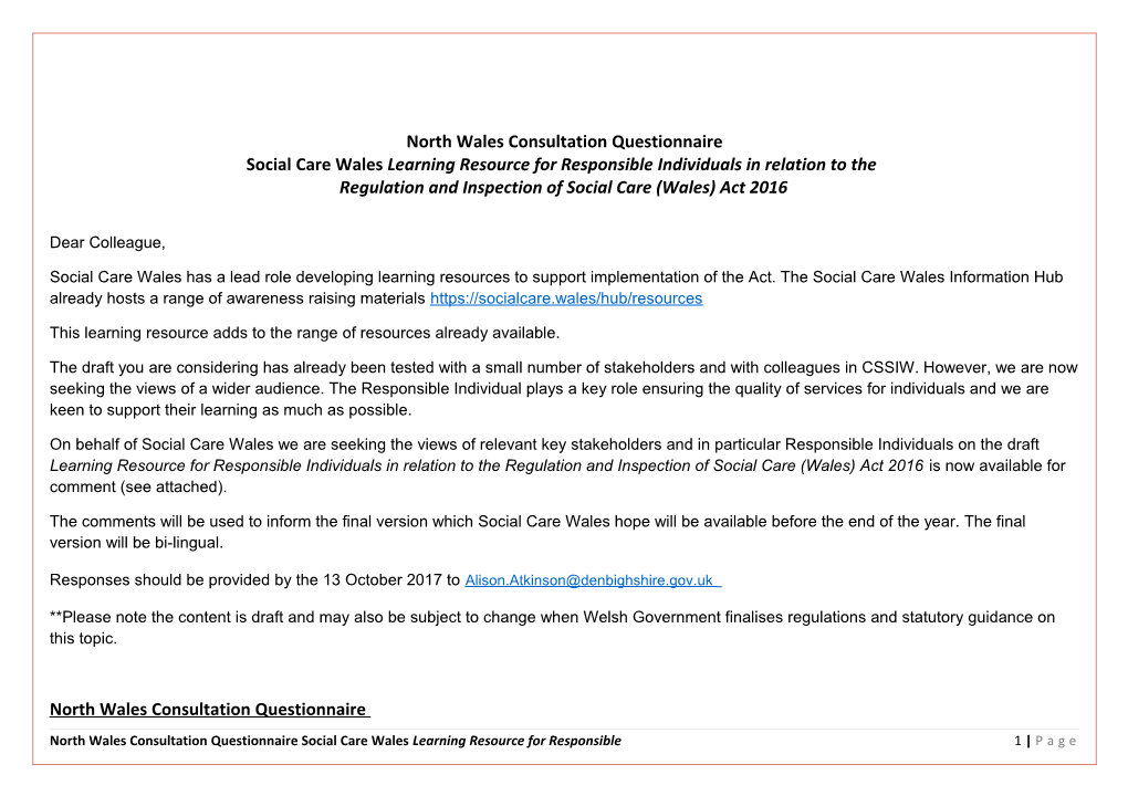 North Wales Consultation Questionnaire