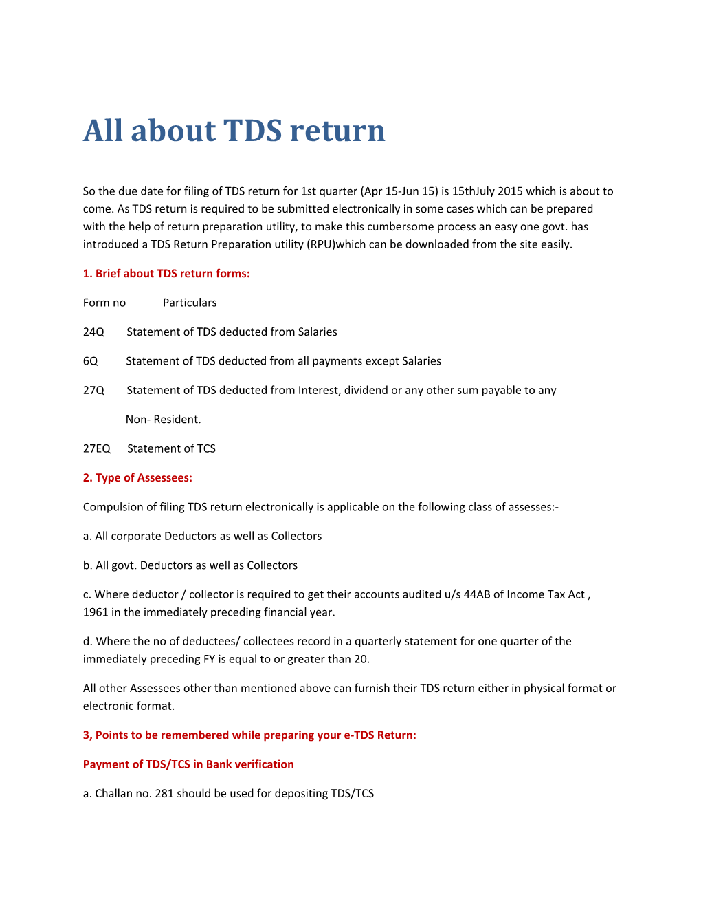 All About TDS Return
