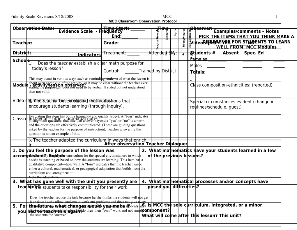 MCC Classroom Observation Protocol