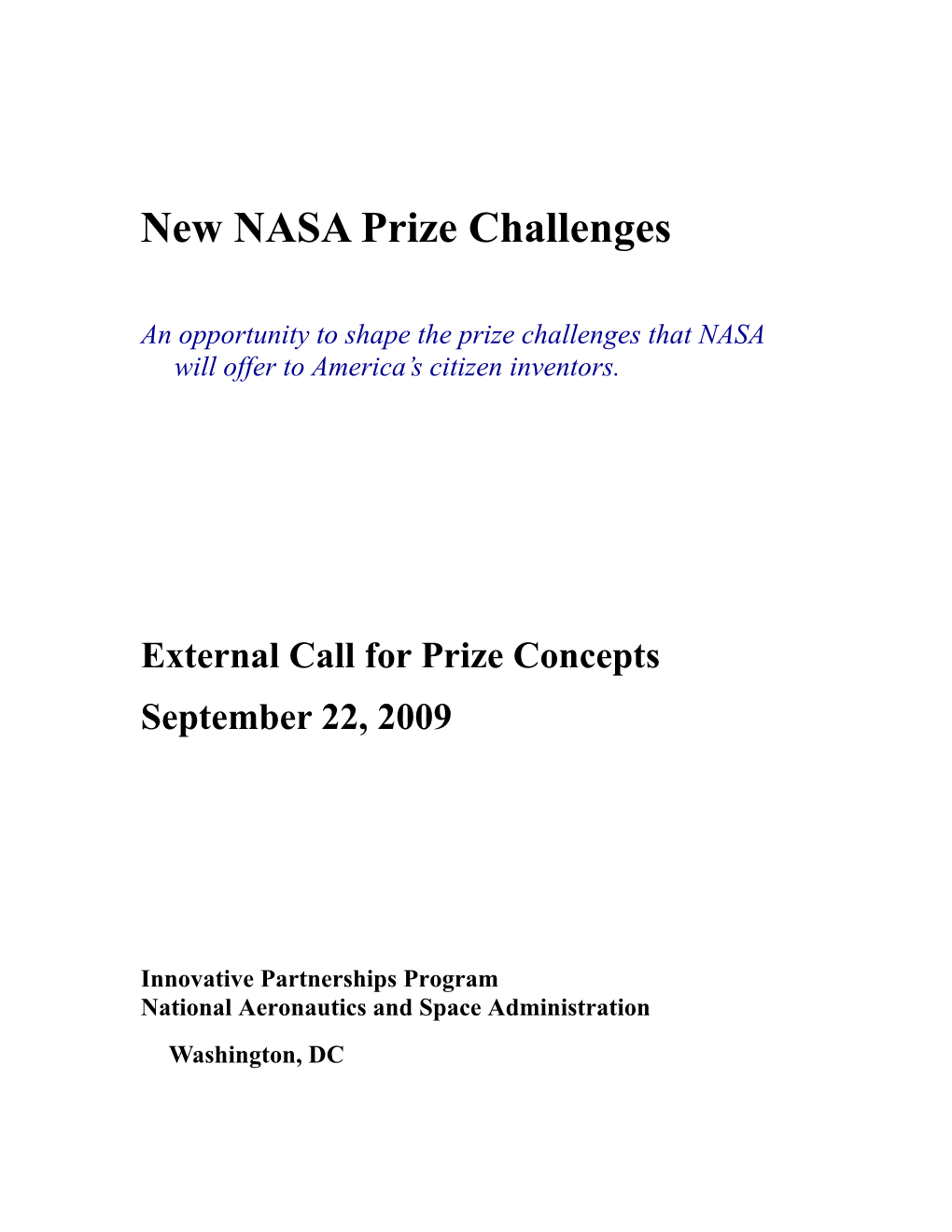 New NASA Prize Challenges