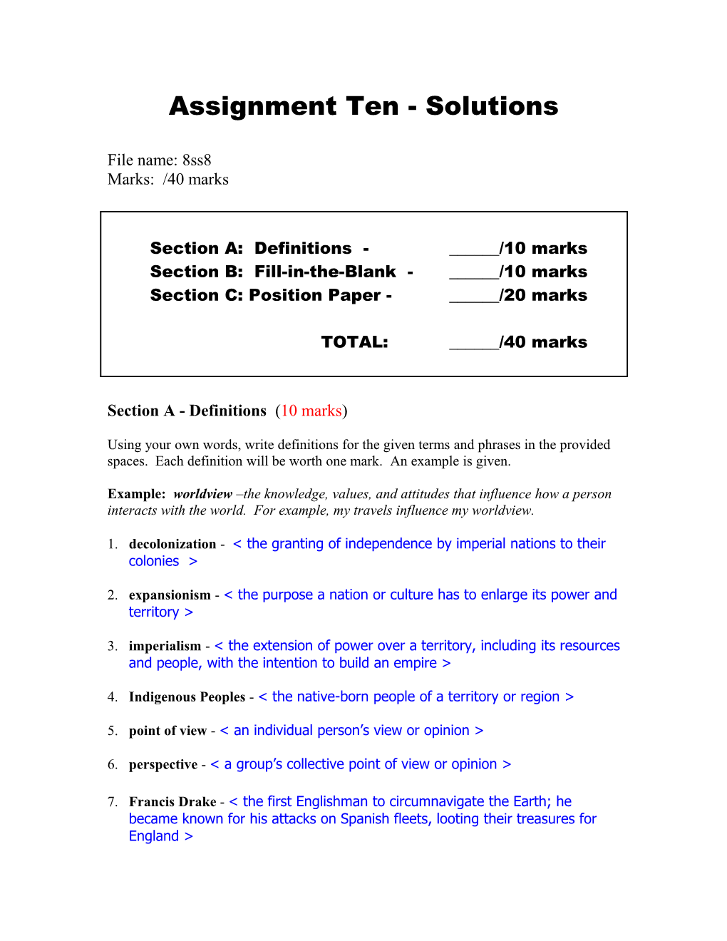 Assignment Eight - Solutions