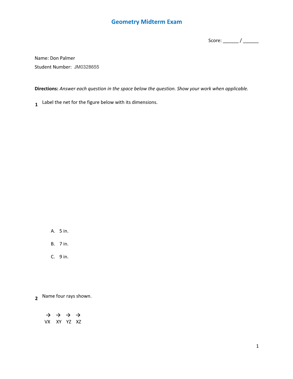 Geometry Midterm Exam